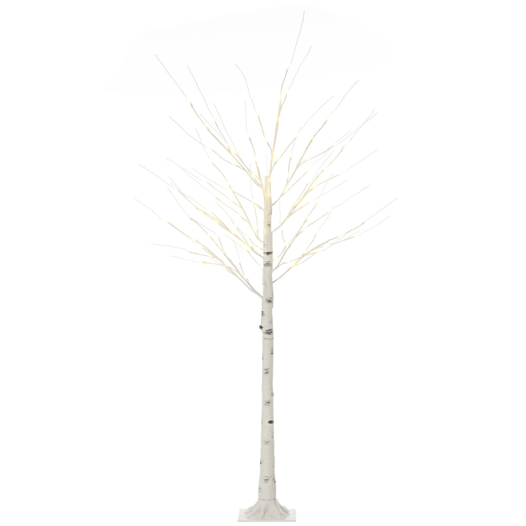 Kunstbaum, Kunstbirke, mit LED-Beleuchtung, warmweiß, realistische, weiße Rinde, 22 x 22 x 180cm
