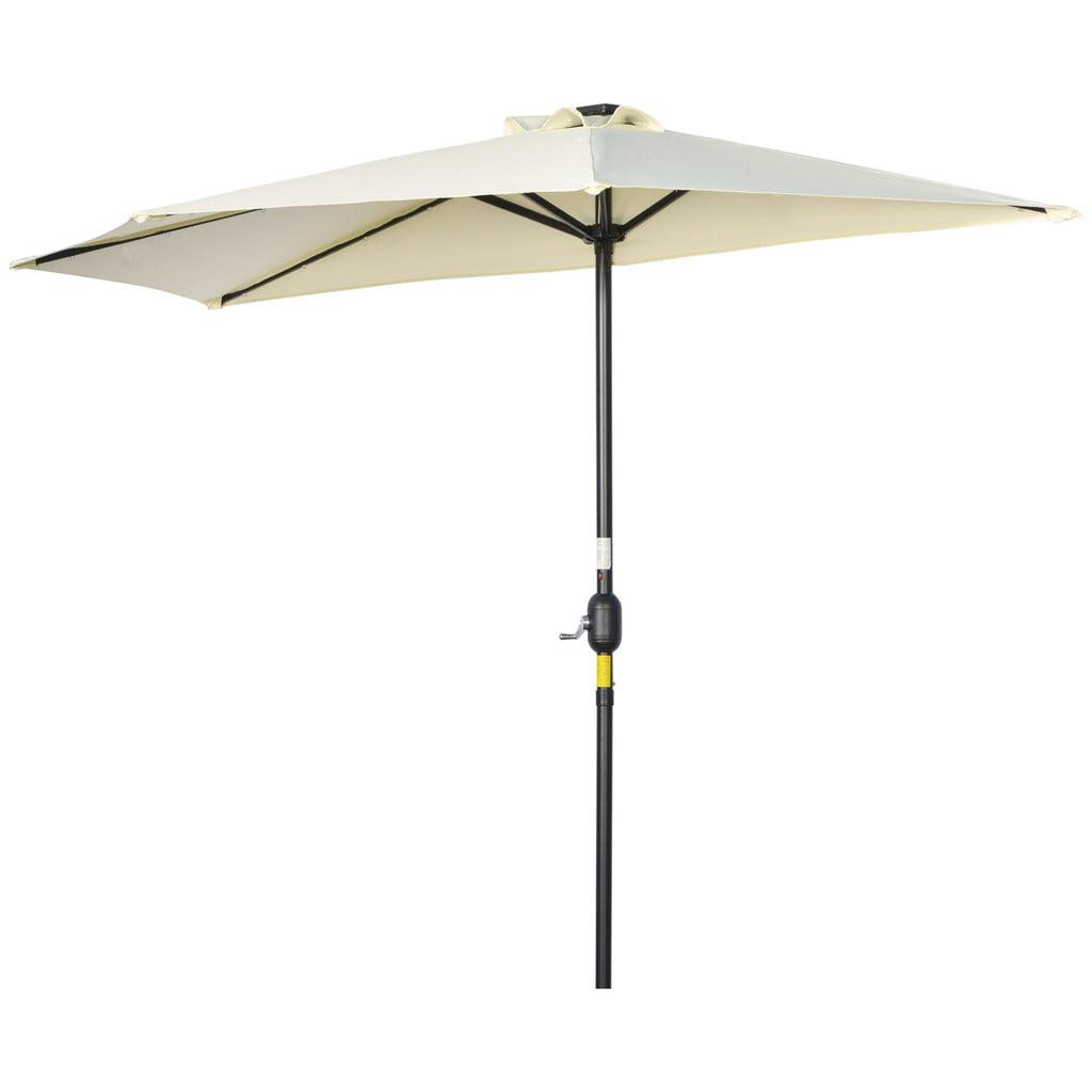Sonnenschirm, Terrassenschirm, halbrund, mit Solarpaneel, 20 LEDs, Handkurbel, beige, 2,70 x 1,35 x 2,40 m