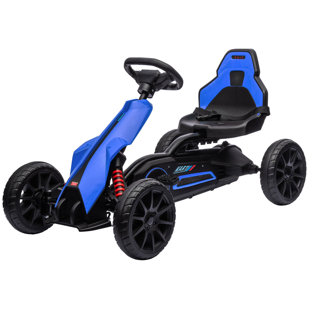 Kids Pedal Go Kart, with Adjustable Seat, EVA Wheels, Seat, Handbrake - Blue