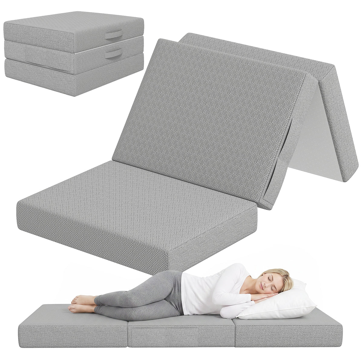 Klappmatratze 200 x 90 cm, 15 cm faltbare Matratze, tragbare Bodenmatratze mit waschbarem Bezug, Oeko-Tex geprüft