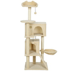 140cm Large Cat Tree Tower with Sisal Scratching Posts, Condos, Plush Perches, Hammock, Ladder, Beige