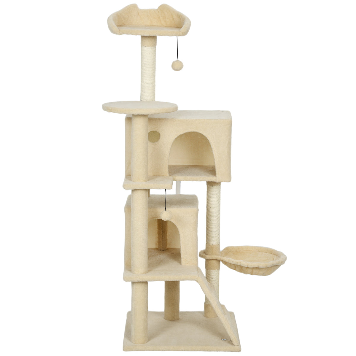 140cm Large Cat Tree Tower with Sisal Scratching Posts, Condos, Plush Perches, Hammock, Ladder, Beige