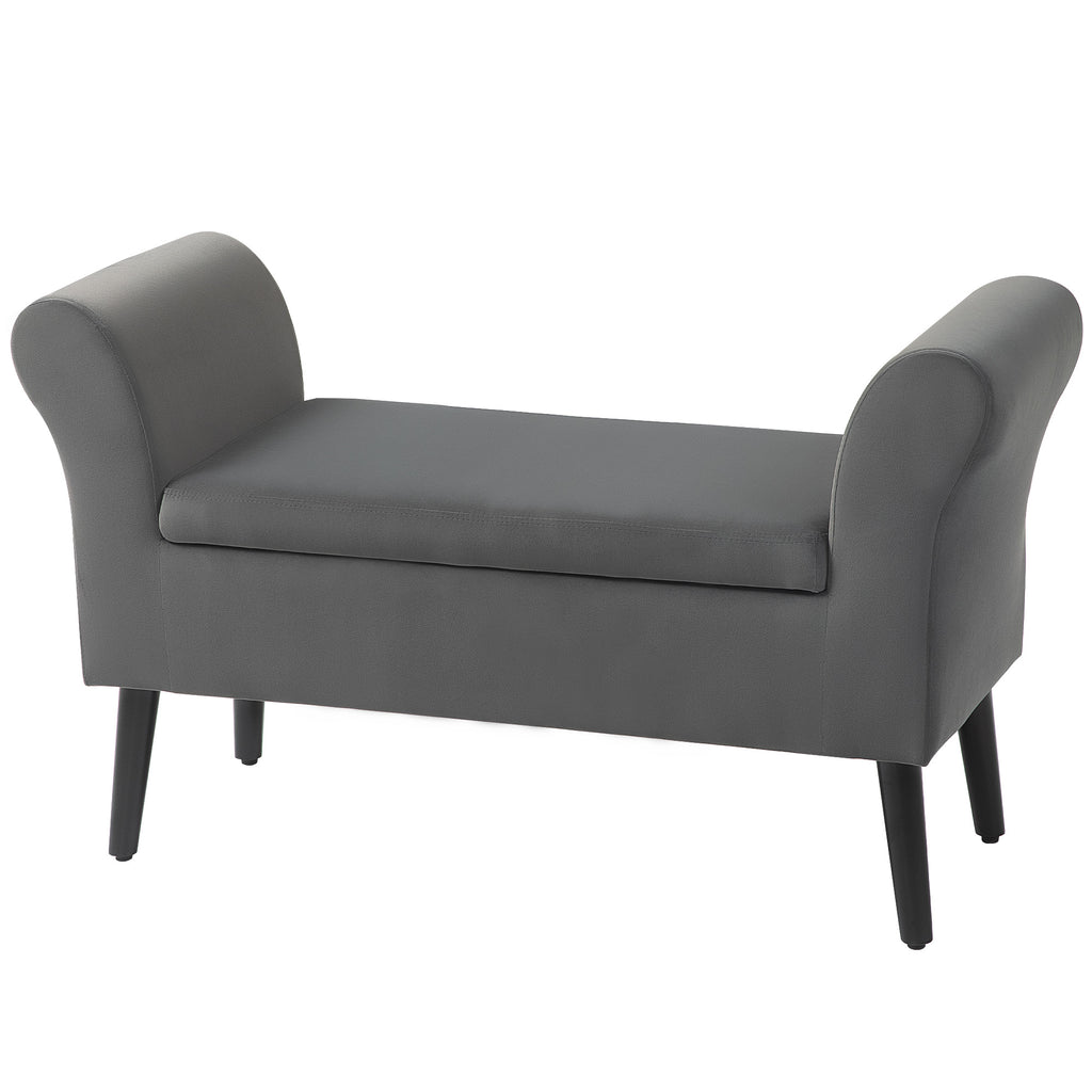 Polsterbank mit Stauraum, Truhenbank mit Armlehnen, 46 cm Sitzh?he, samtartiges Polyester, 111,5 x 41 x 65 cm, Dunkelgrau