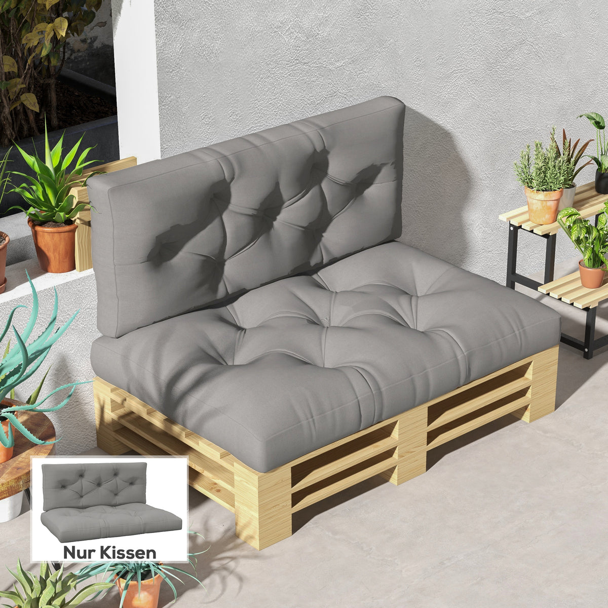Seat and Back Padded Pallet Cushion Set - Light Grey