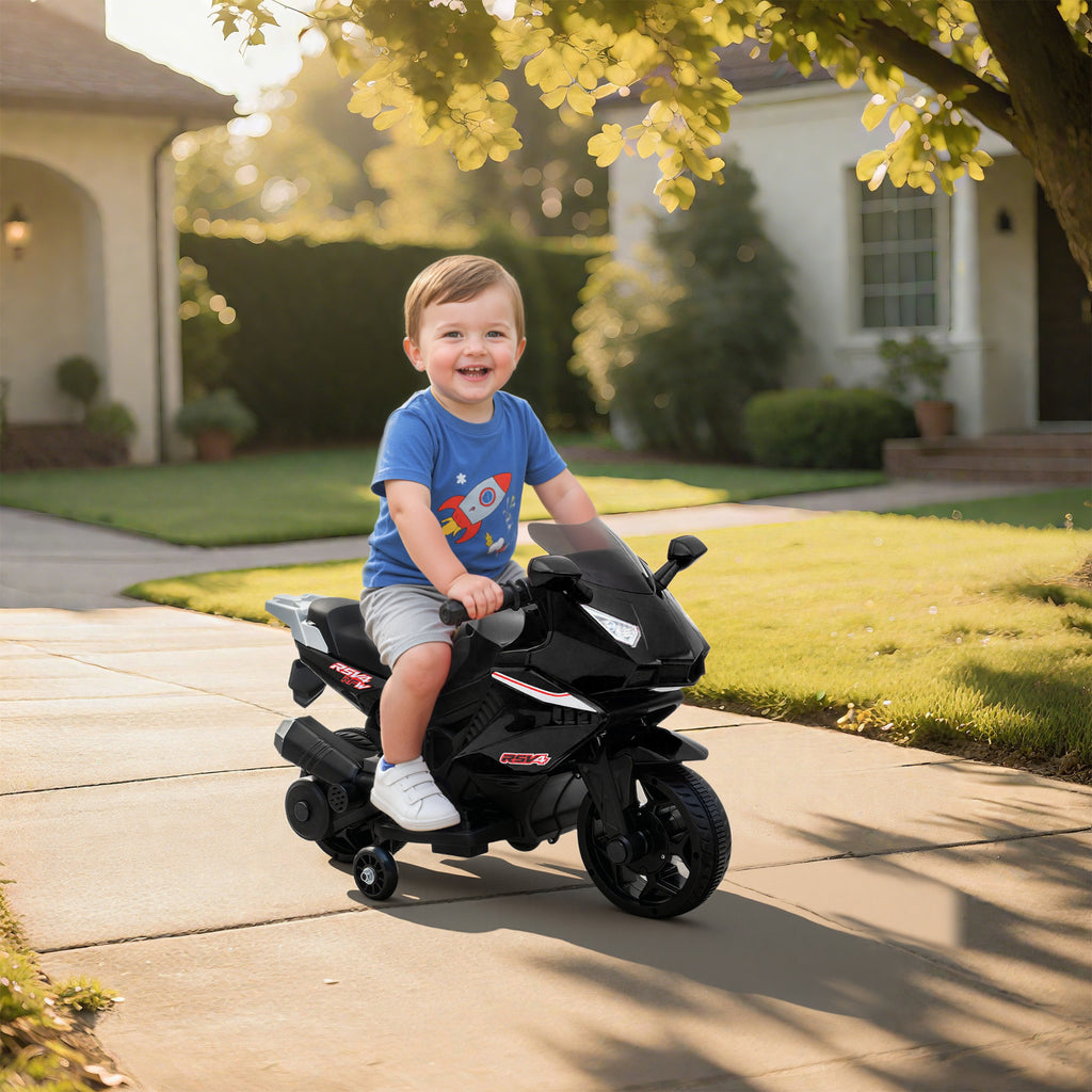 Elektro-Motorrad f¨¹r Kinder, Hupe, Scheinwerfer, Musikfunktion, 2,5 km/h, Schwarz