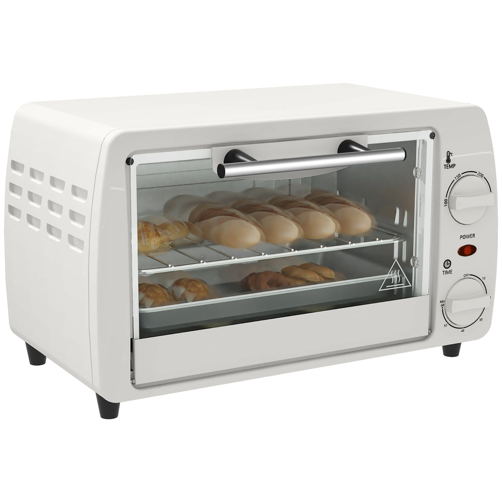 Mini-Ofen Toasterofen, 1 Backblech, 1 Grilrost, 10 L Kapazität, Timer-Funktion, 36,5 cm x 26 cm x 22 cm, Cremeweiß