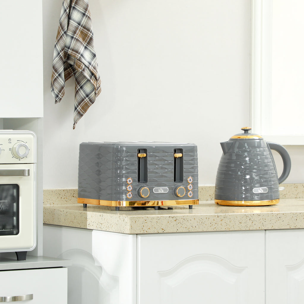 2-in-1 Toaster und Wasserkocher Set, 7 Br?unungsstufen, Auftau- und Aufw?rmfunktion, Grau