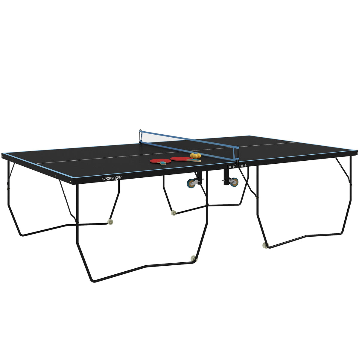 Tischtennisplatte, klappbar, 8 R?der, pulverbeschichteter Stahlrahmen, MDF, 274 x 152,5 x 76 cm, Schwarz