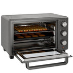 Minibackofen, 21 L Toasterofen mit 1 Drahtgestell und 1 Backblech, 3 Kochmodi, 100?¡ãC-230?¡ãC, Edelstahl, Glas, Grau