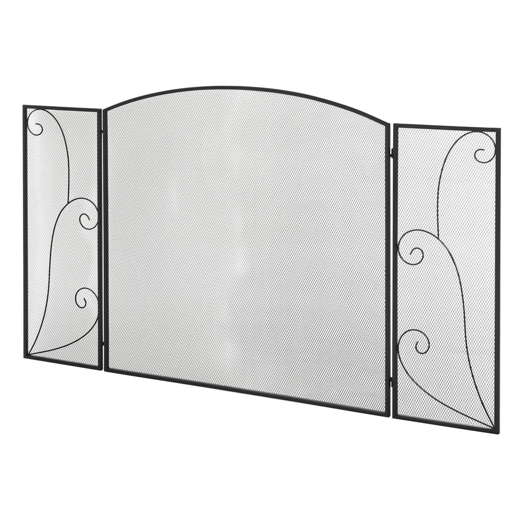 Funkenschutz für Kamine, 3 Paneele, klappbar, flexibel, Metall, schwarz, 132,5 x 76,5cm
