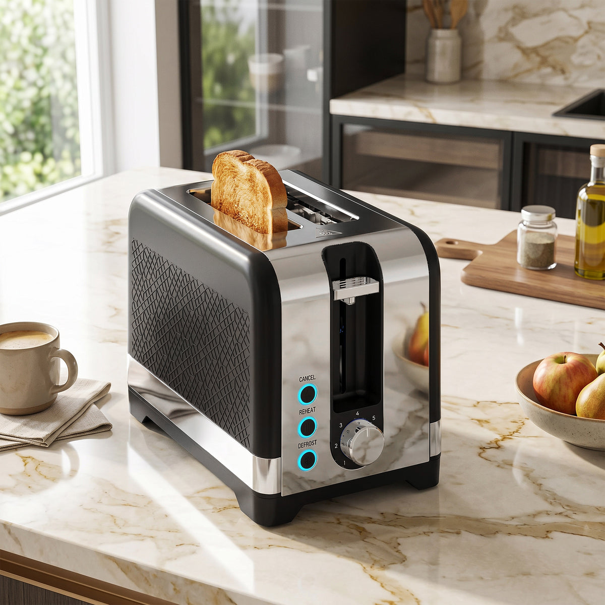 2-Scheiben-Toaster mit 7 Bräunungsstufen, Aufwärm-/Auftau-/Abbruchfunktionen, Wärmerost, 930 W
