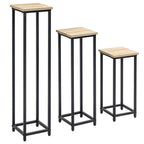 3-teiliges Set Pflanzenst?nder stapelbar platzsparend 21 cm x 21 cm x 50/70/90 cm Stahl Braun + Schwarz