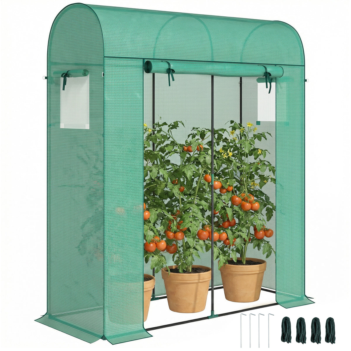 Tomatengewächshaus Foliengewächshaus mit Rolltor Netzfenster Bogendach 170 x 68 x 200 cm Grün