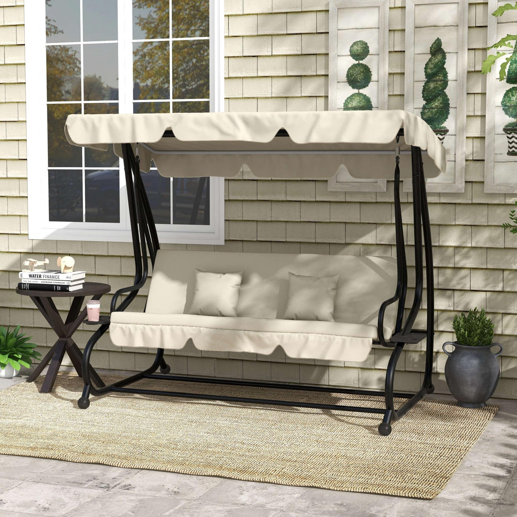 Three-Person garden Swing Chair, with Adjustable Canopy - Cream