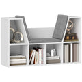 Bücherregal mit Sitzfläche, 6 Fächer, gepolstert, 105 x 30 x 63 cm, Weiß