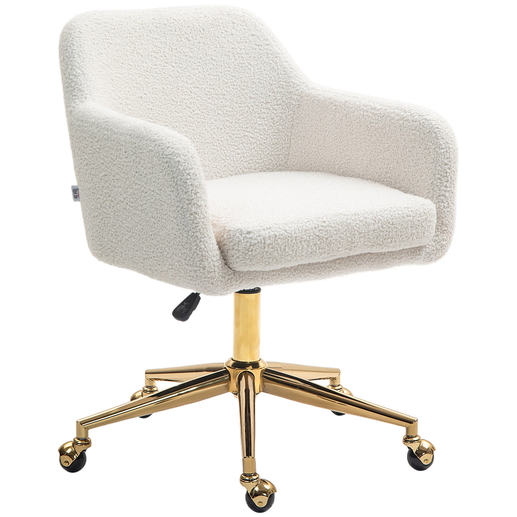 Homeoffice-Stuhl, h?henverstellbarer B¨¹rostuhl mit Rollen, Samtartiger Bezug, Metallbasis, Cremewei?