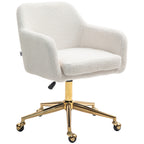 Homeoffice-Stuhl, h?henverstellbarer B¨¹rostuhl mit Rollen, Samtartiger Bezug, Metallbasis, Cremewei?