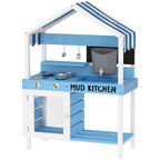 Kids Mud Kitchen Outdoor with Stoves, Sink, Faucet, Storage Shelves, Cookware Accessories for Boys Girls, Blue