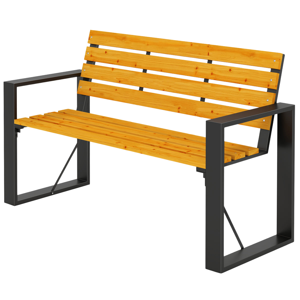 Gartenbank 2-Sitzer Wetterfest Holzbank mit Lamelldesign Armlehnen, Holz Sitzbank bis 240 kg Naturholz