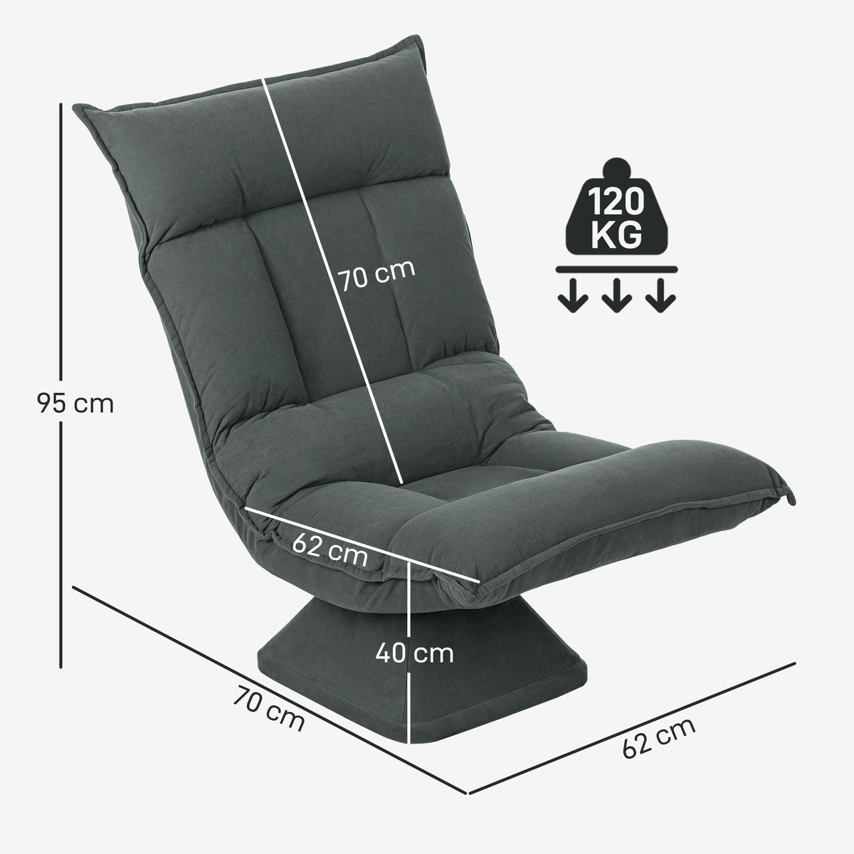 Bodensessel mit 5-fach verstellbarer R¨¹ckenlehne, drehbar, moderner Polsterstuhl, Dunkelgrau