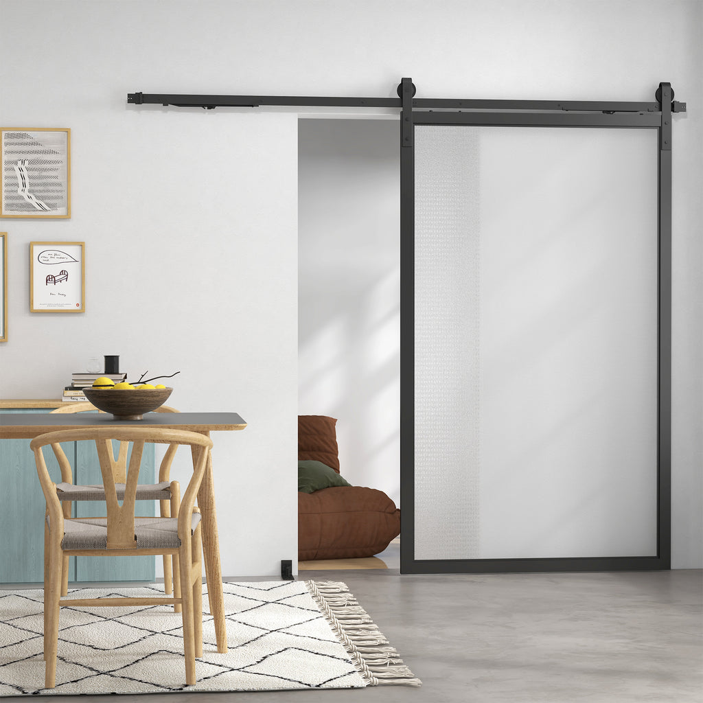 Schiebet¨¹r-Bausatz, leise & leichtg?ngig, f¨¹r Holz- & Zementw?nde, 244cm, Stahl, Schwarz