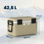 42.6L Insulated Cool Box, Lightweight Portable Ice Cooler with Handle, Lid and Drain Valve, Khaki