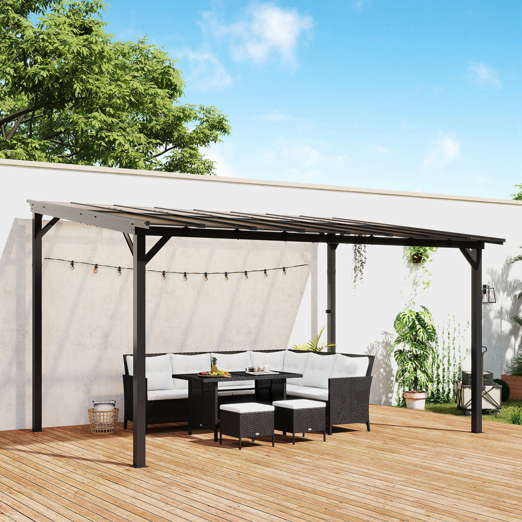 Terrassenüberdachung ca. 3 x 4,3m freistehende Terrassendach mit schrägen Polycarbonat-Dach Wandmontage Dunkelgrau