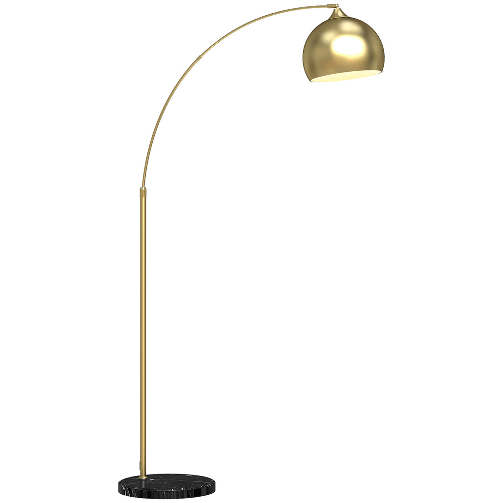 Bogenleuchte, Stehlampe, höhenverstellbar, Fußschalter, Sockel in Marmoroptik, 170-180cm, Gold/Schwarz