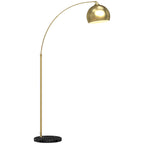 Bogenleuchte, Stehlampe, höhenverstellbar, Fußschalter, Sockel in Marmoroptik, 170-180cm, Gold/Schwarz