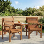 Wooden Garden Love Seat w/ Coffee Table Umbrella Hole, Tan Brown