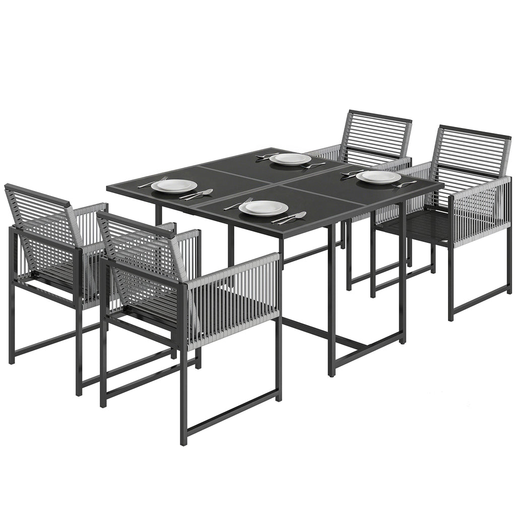 5 Pieces Garden Dining Set, Outdoor Patio Cube Set, 4 Seater Outdoor Table and Chairs with Foldable Backrest, Light Grey