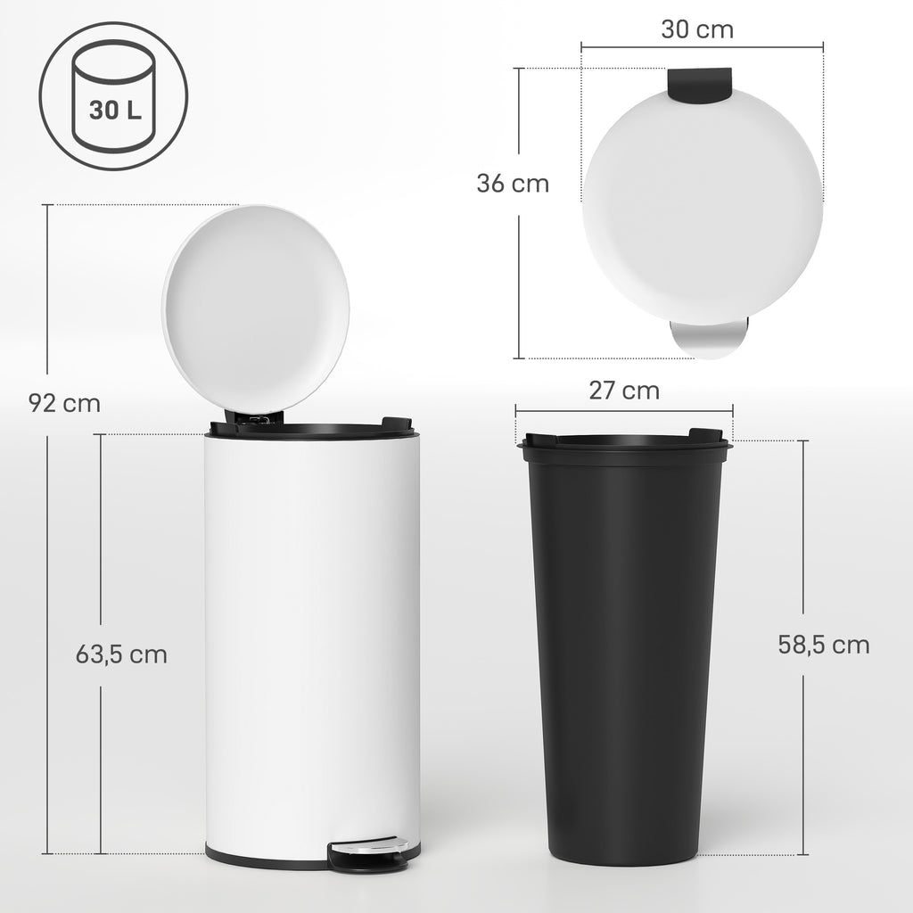 M¨¹lleimer 30L, Treteimer, einrastbarer Deckel, Pedal, fleckenresistent, Cremewei?