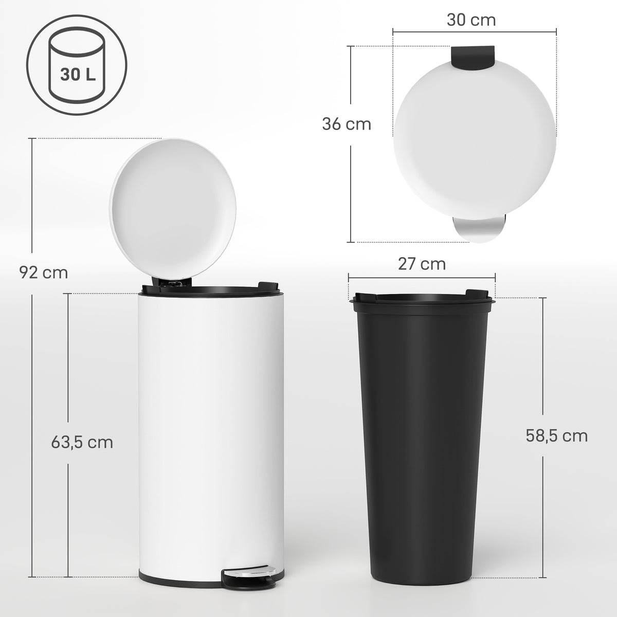 M¨¹lleimer 30L, Treteimer, einrastbarer Deckel, Pedal, fleckenresistent, Cremewei?