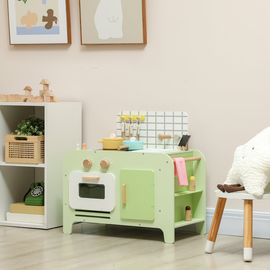 Kinderküchen-Spielset, MDF, 15 Zubehörteile, Schränke, 40 cm, ab 3 Jahren, Grün