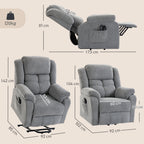 Aufstehsessel mit Massagefunktion und Lendenheizung, Recliner-Sessel mit Fernbedienungen und Seitentaschen, Hellgrau