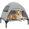 Hundeliege Outdoor mit Dach, Erh?htes Hundebett f¨¹r Mittelgro?e Hunde, 76 x 61 x 71cm, Hellgrau