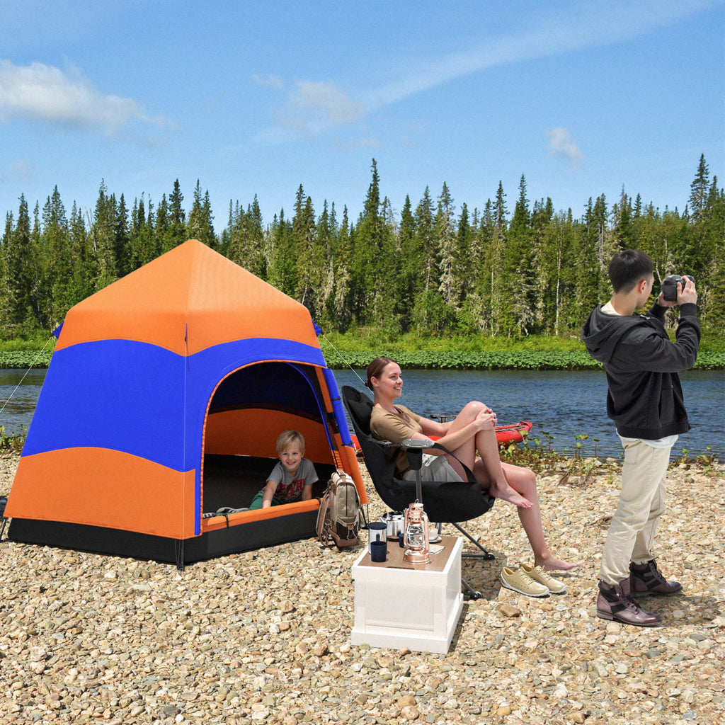 Six Man Hexagon Camping Tent with Hang Hook and Carry Bag - Orange and Blue
