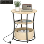 Beistelltisch 3-stufiger Couchtisch mit Ladestation, Stoff-Aufbewahrungstasche, Ablage, 50x50x55,1 cm Naturholz