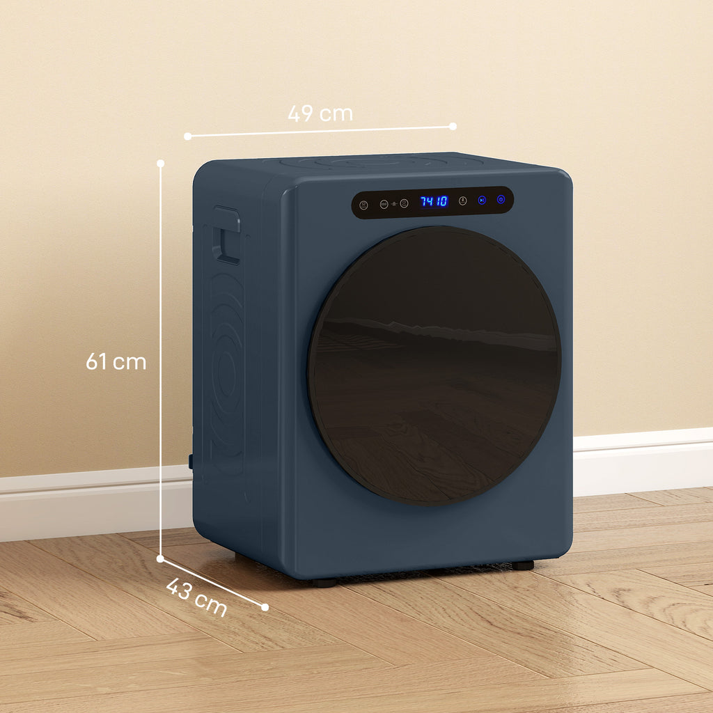 5kg Ablufttrockner, 1000W Kompakter freistehender Frontlader-Wäschetrockner mit Edelstahltrommel, Timer, Blau