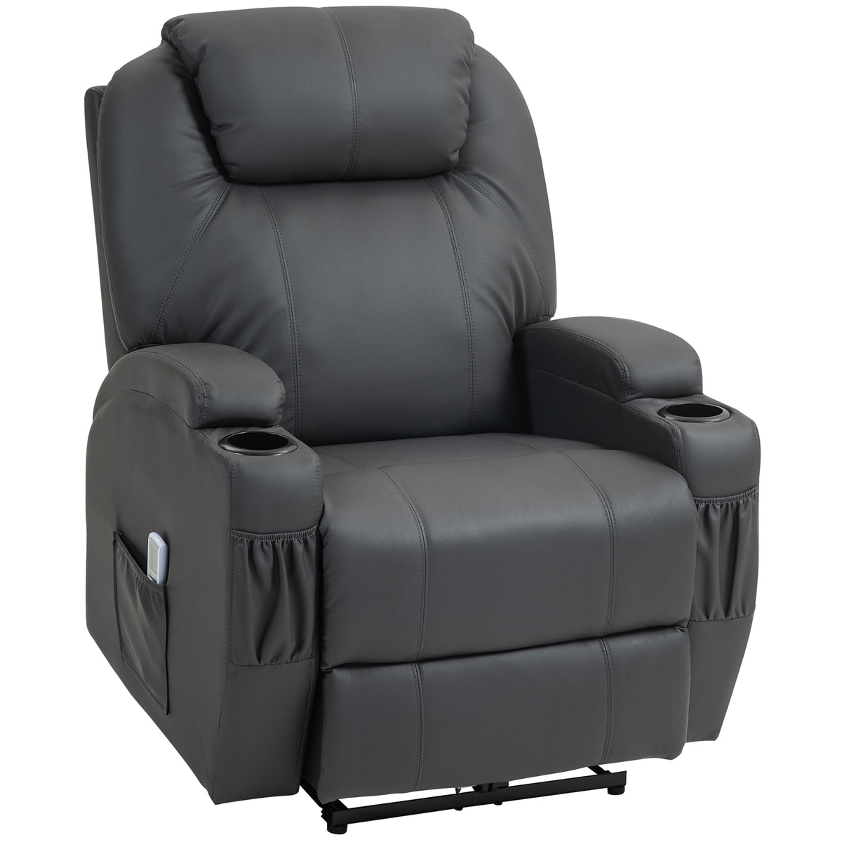 Massagesessel, elektrisch verstellbar, 8 Vibrationspunkte, Becherhalter, Kunstleder, Dunkelgrau