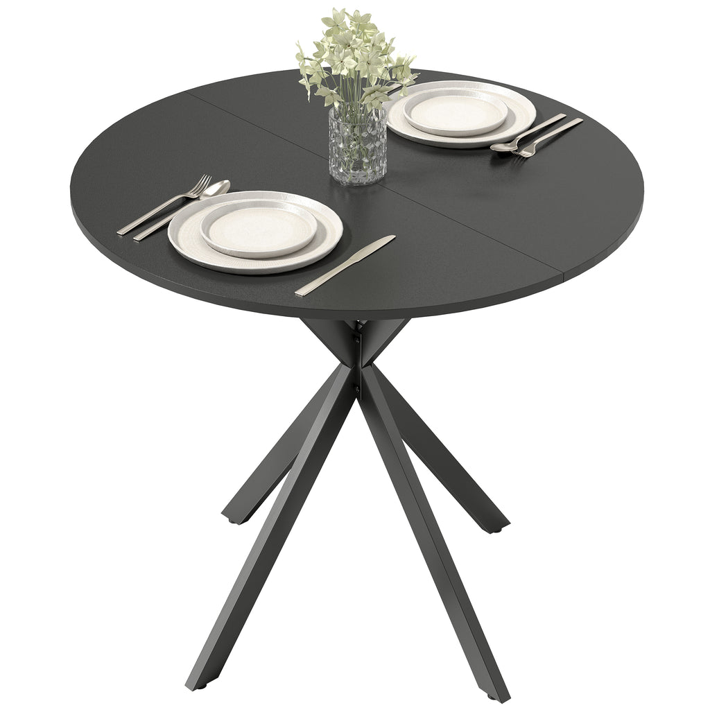 Runder Küchentisch, 80 cm, kompakte Tischplatte, Spanplatte, Metall, Schwarz