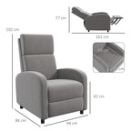 Relaxsessel Fernsehsessel, ausklappbare Fußstütze, neigbar bis zu 160°, 64 x 86 x 102 cm, Grau