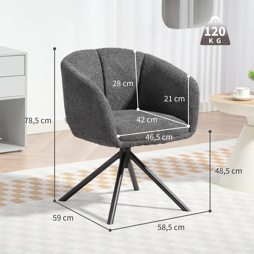 Sessel, Polsterstuhl mit bequemer Sitzschale, drehbar, kuscheliger Bezug, bis 120 kg, Dunkelgrau