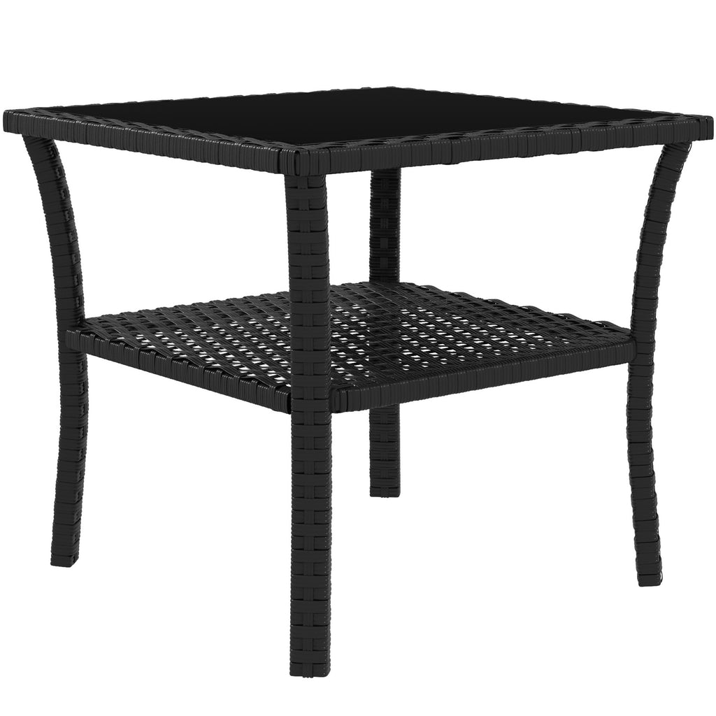 Two-tier PE Rattan Square Coffee Table - Black