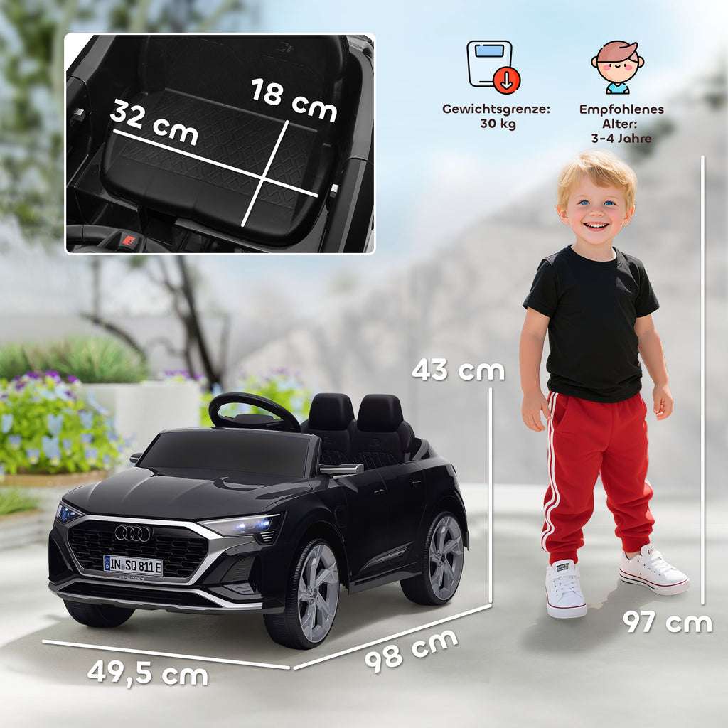 Elektro-Kinderauto, 12V Audi Q8, 3-5 km/h, Fernsteuerung, Scheinwerfer, Musik, Schwarz