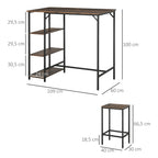  Industrial Bar Height Dining Table Set With 2 Stools & Side Shelf, 3 Pieces Coffee Table for Dining Room, Kitchen, Dinette
