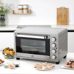 Mini Backofen 32L 100 °C-230 °C 1600 W Mini Ofen mit Backblech Krümelblech Grillrost und 3 Kochmodi Pizzaofen mit Timer Backblech-Griff Edelstahl Silber