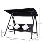 3-Sitzer Hollywoodschaukel Schaukel Polyrattan Metall mit Kissen belastbar bis 360kg Neu (Schwarz)