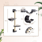 Four-Piece Cat Wall Furniture, with Hammock, Ladder, Platforms, Steps, for Indoor Use - Dark Grey