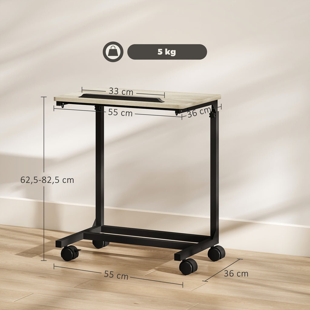Beistelltisch, Schreibtisch, Nachttisch, h?henverstellbar, 4 Rollen, Metallrahmen
